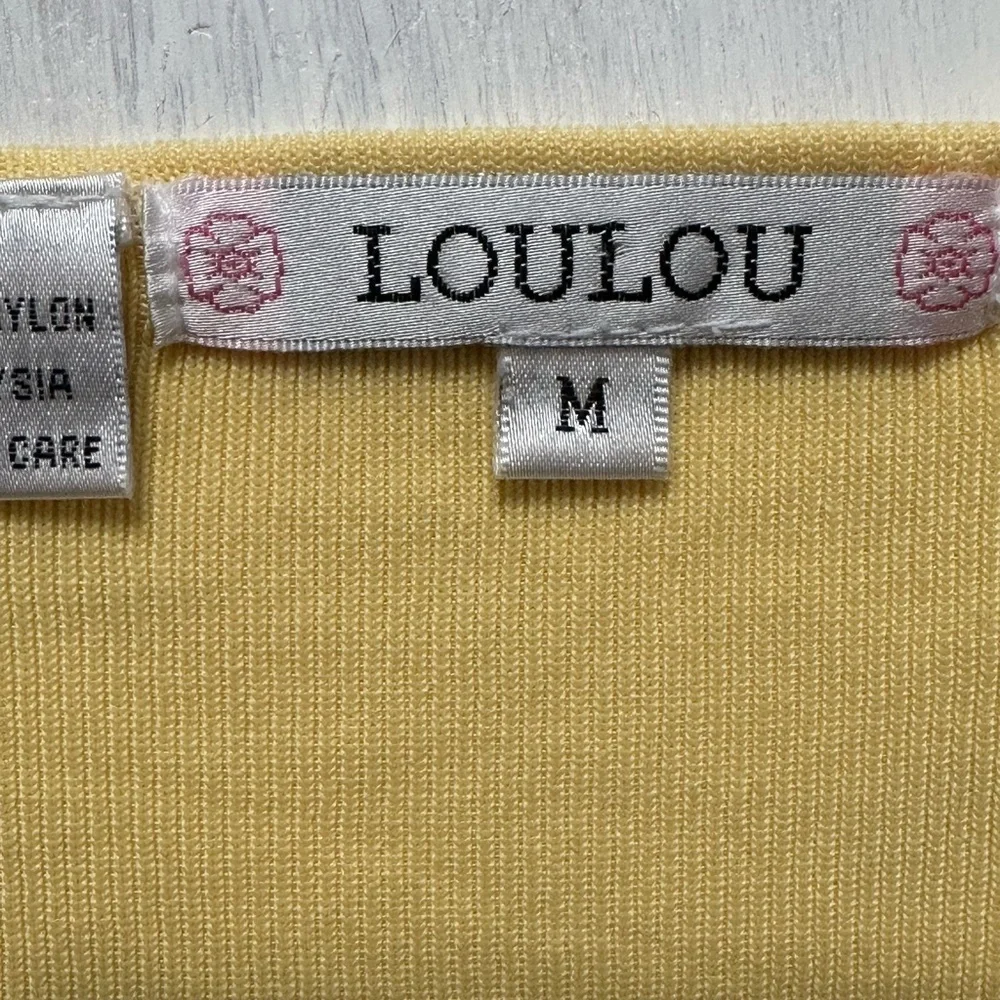 LOULOU Yellow Cardigan Sweater M Sequin Beaded Embellished Button Front